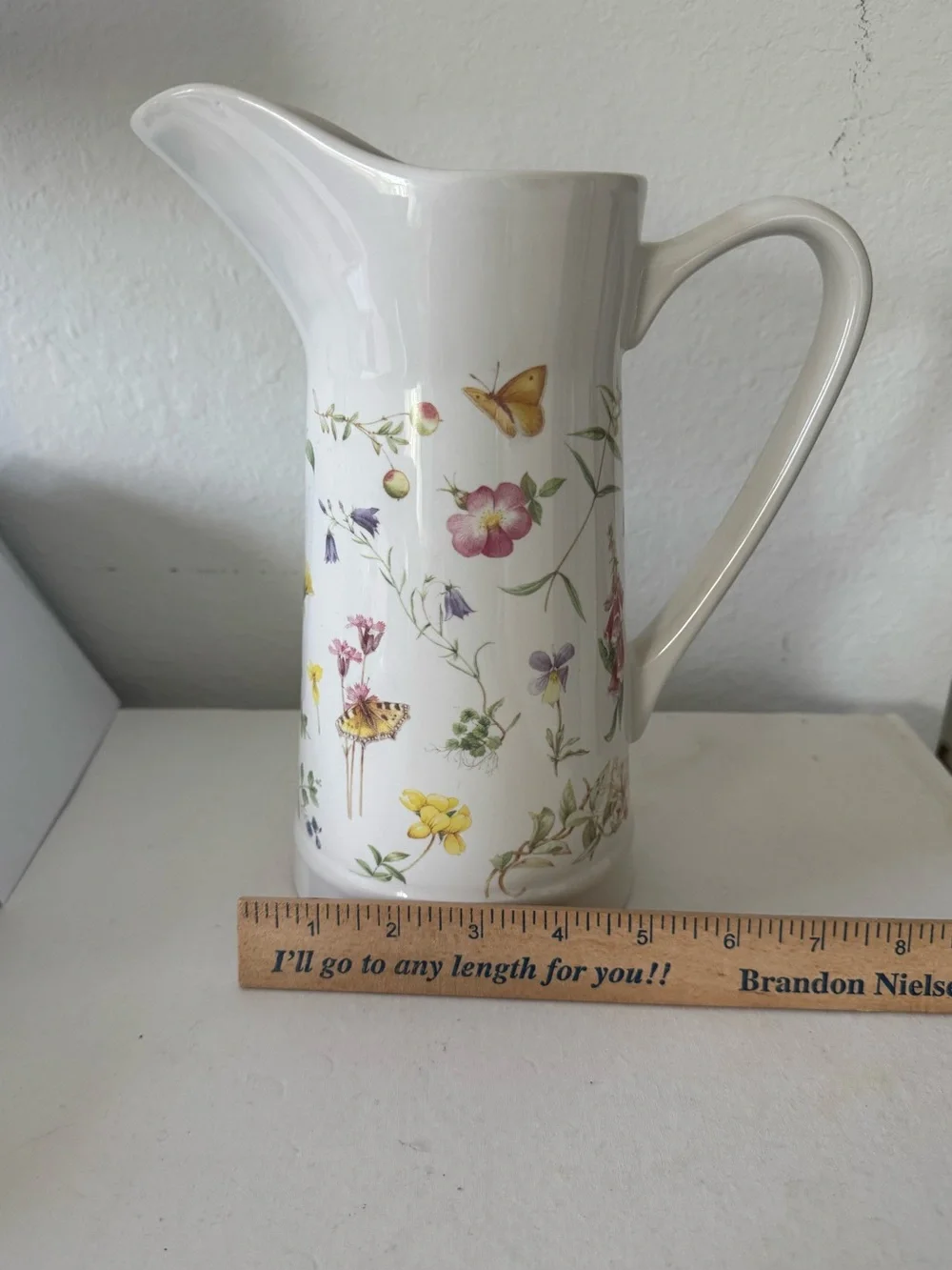 1999 Hallmark Marjolein Bastin Wildflowers & Butterflies Porcelain Pitcher